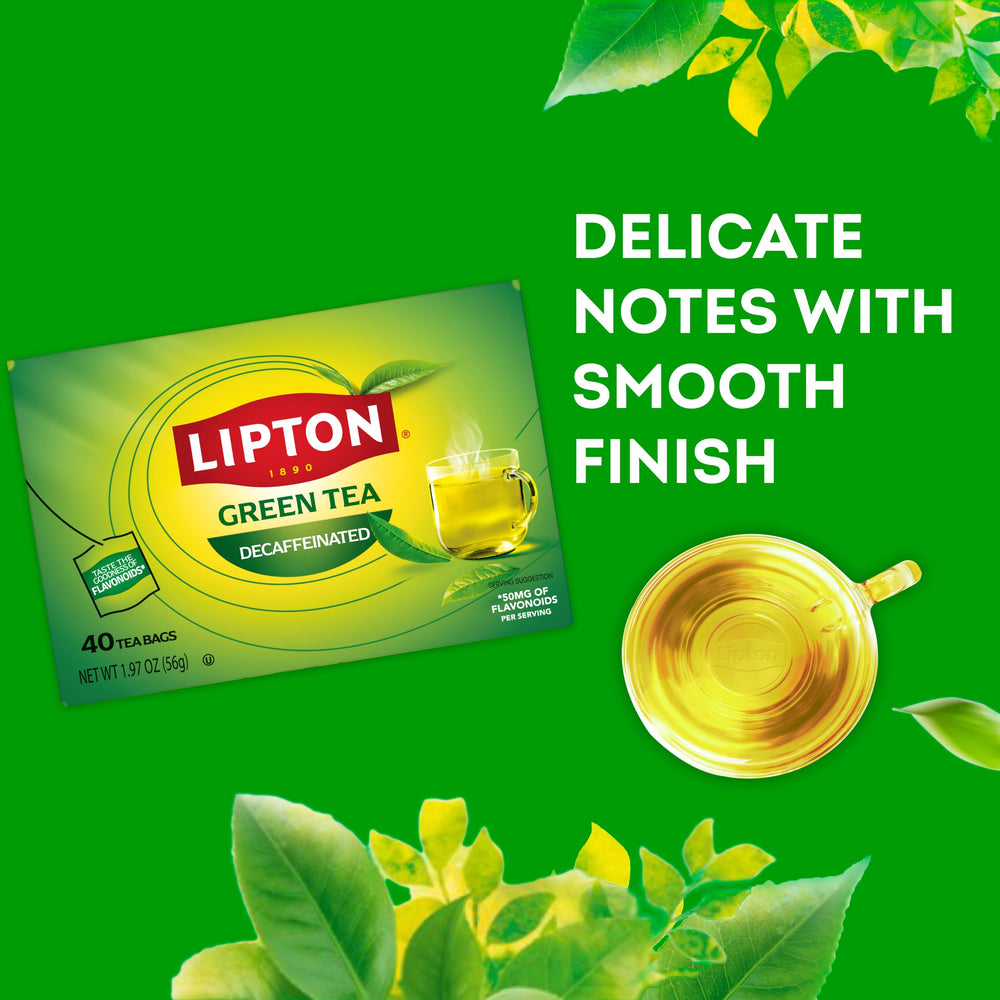 Lipton Decaffeinated Green Tea Bags aroma closeup with delicate fragrance.
