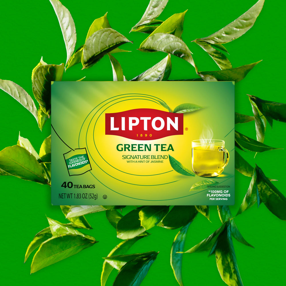 Lipton Decaffeinated Green Tea Bags calorie-free label, ideal for light sipping.