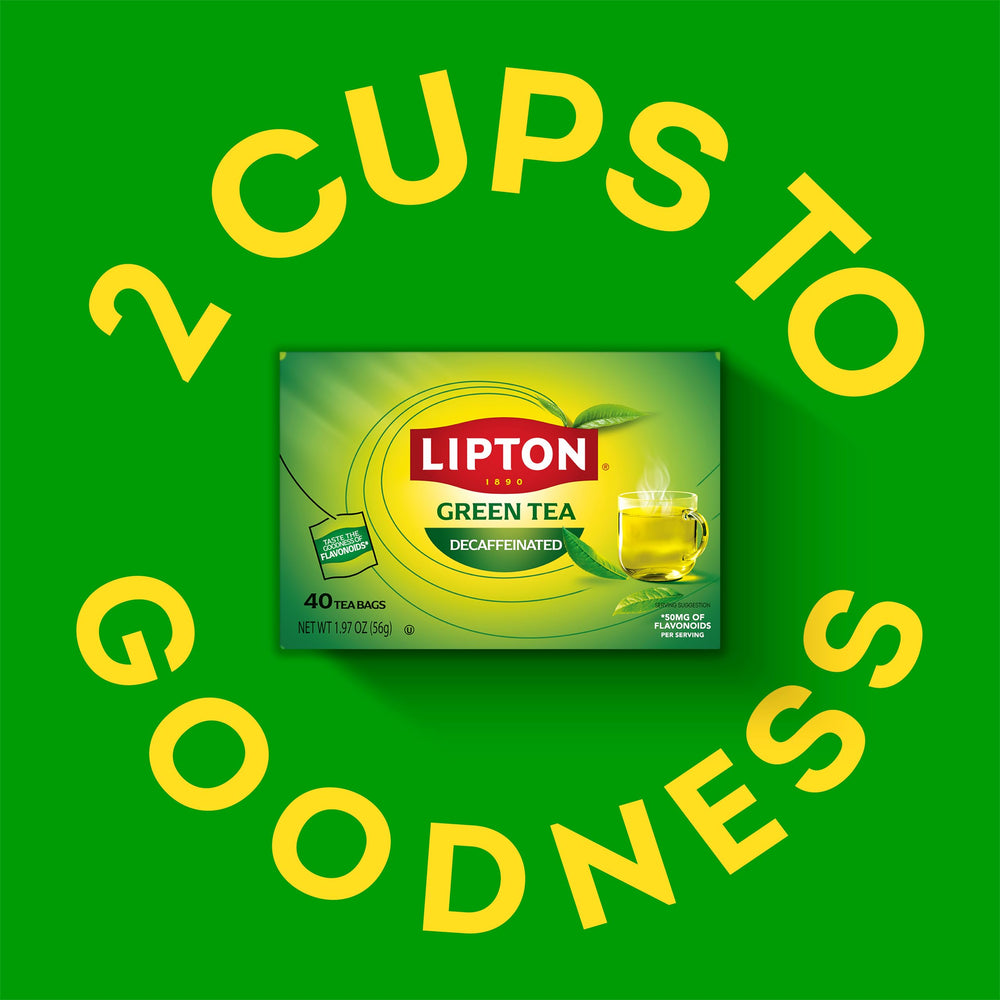 Lipton Decaffeinated Green Tea Bags label detail with Rainforest Alliance certification.