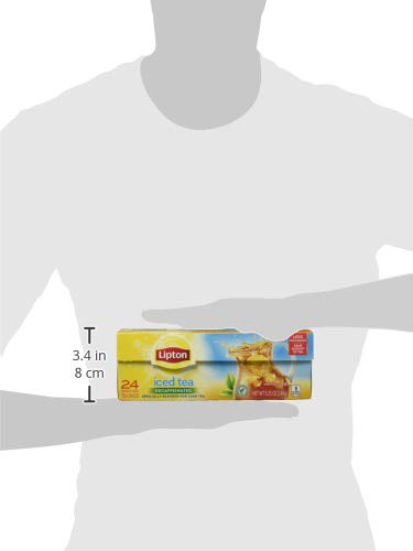 Lipton decaffeinated tea bags inside the box, ideal for smooth iced tea.