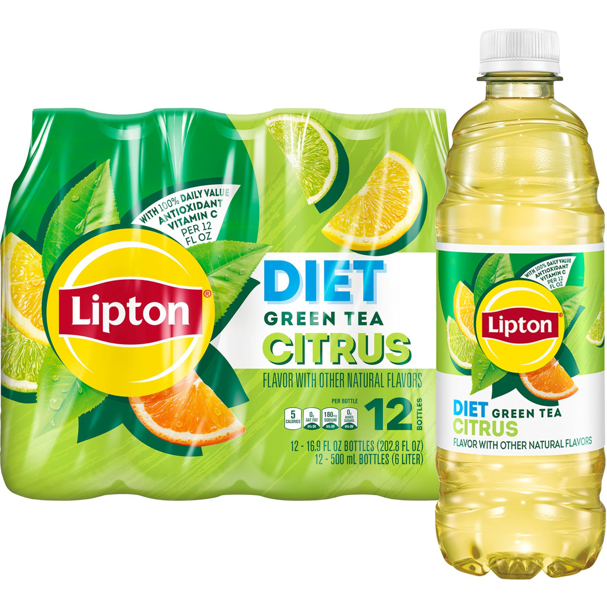 Lipton Diet Green Tea Citrus bottle on a desk for quick refreshment