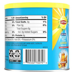 Lipton Diet Lemon Iced Tea Mix zero sugar label highlights a lighter option.