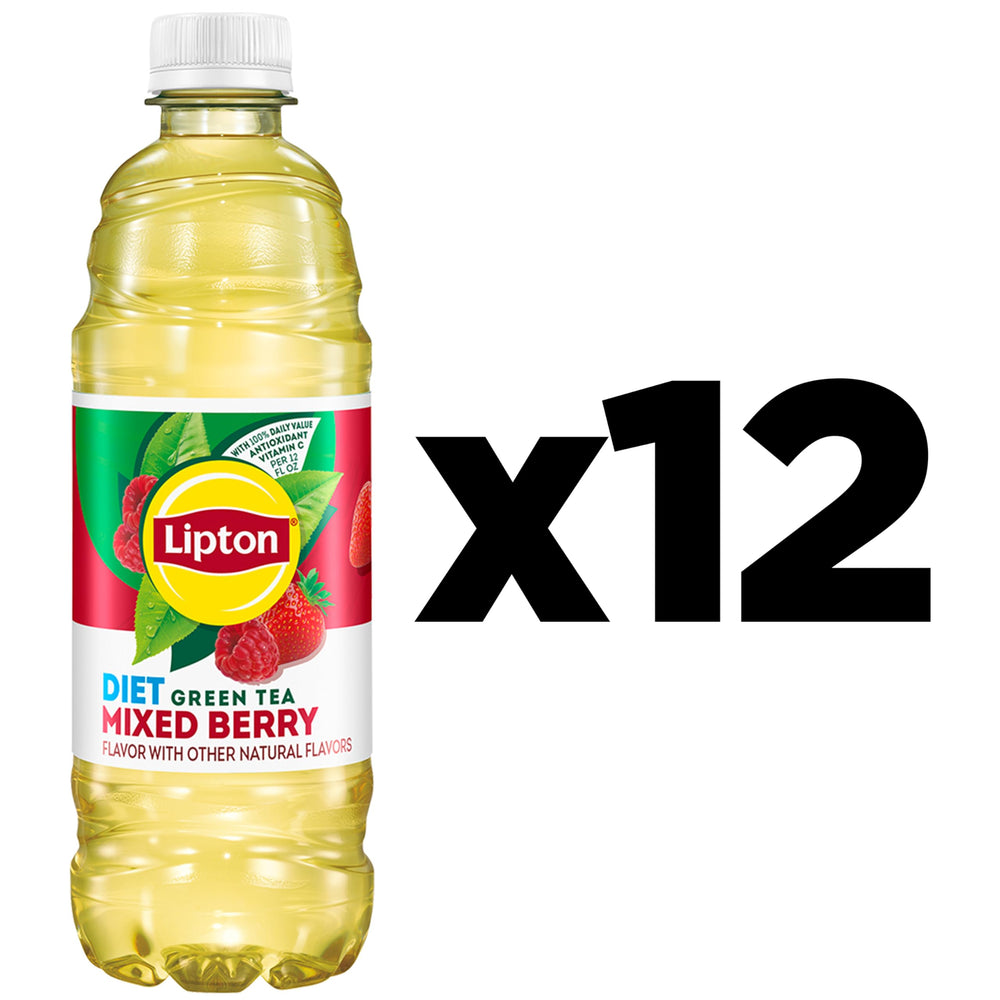Lipton Diet Mixed Berry Green Tea poured over ice in a glass, cold and fruity.