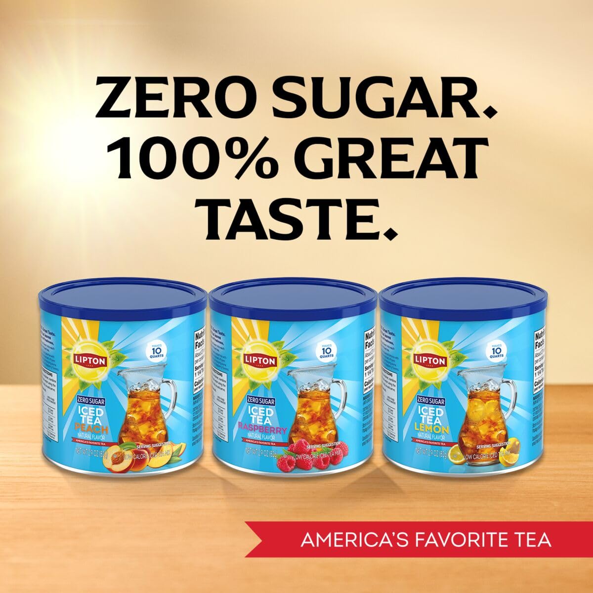 Lipton measuring scoop beside the canister illustrates quick daily preparation.