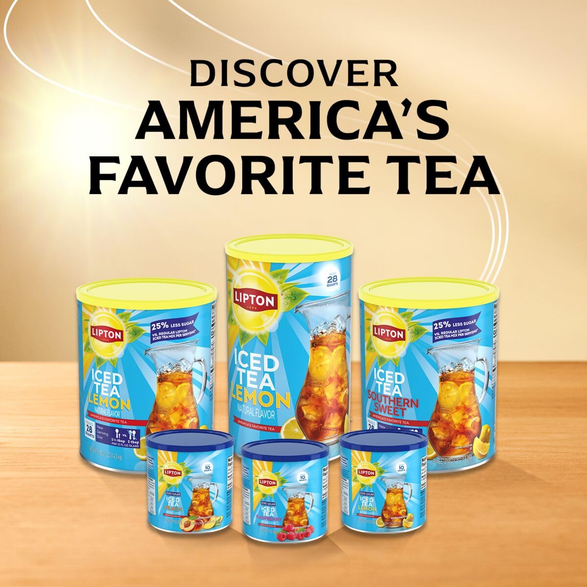 Lipton Diet Peach Iced Tea Mix prepared with ice and cold water.