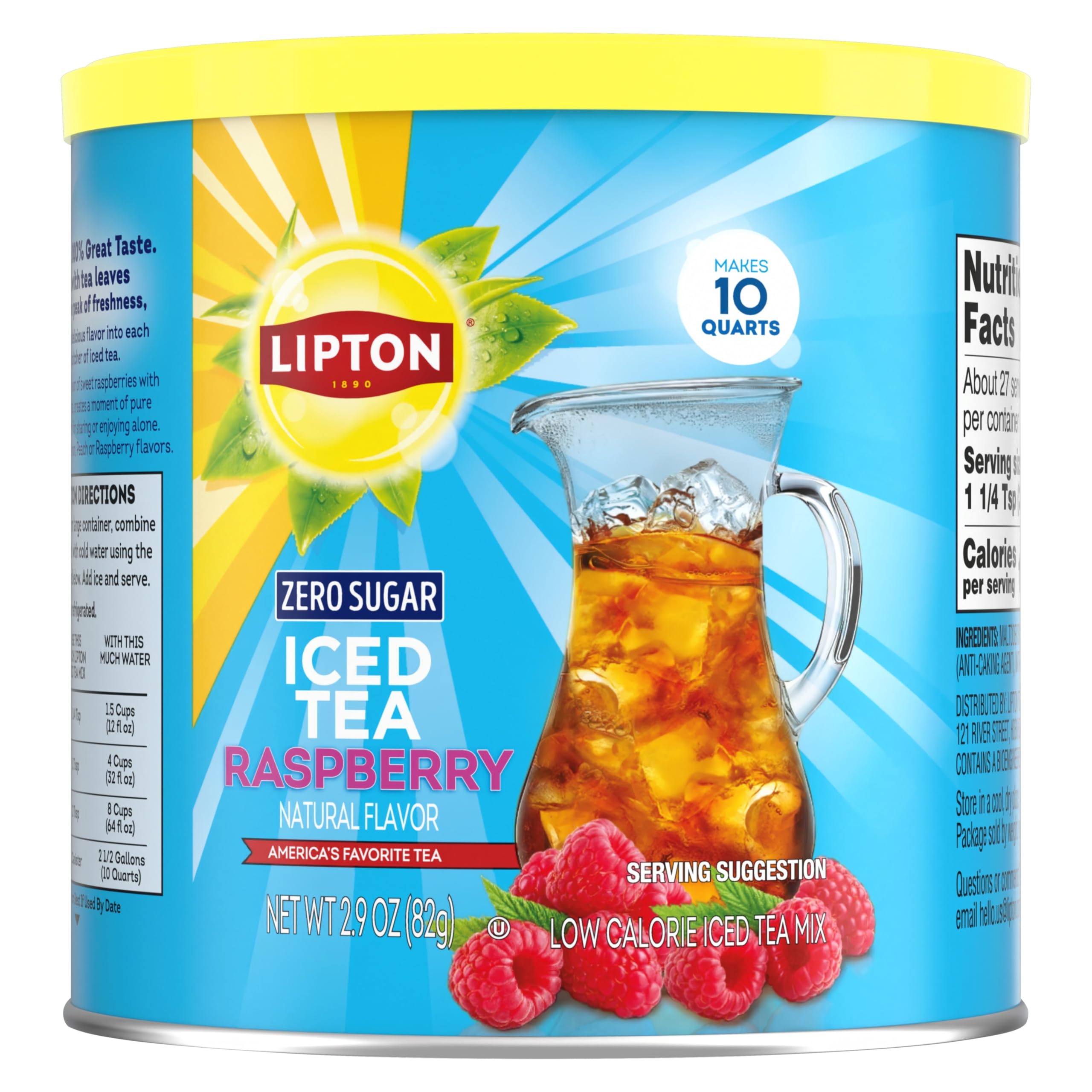 Lipton Diet Raspberry Iced Tea Mix packaging on a bright kitchen counter, convenient for quick refreshment.
