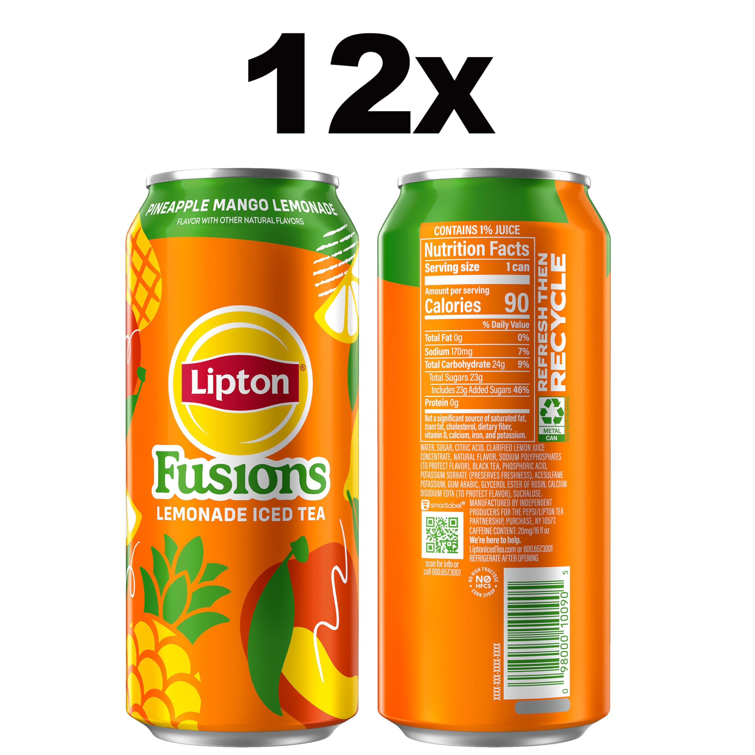 Serving glass of Lipton Fusions Pineapple Mango Lemonade Iced Tea for a social gathering