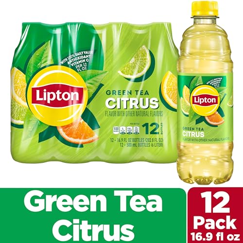 Lipton Green Tea Citrus pour into glass illustrating citrus notes.