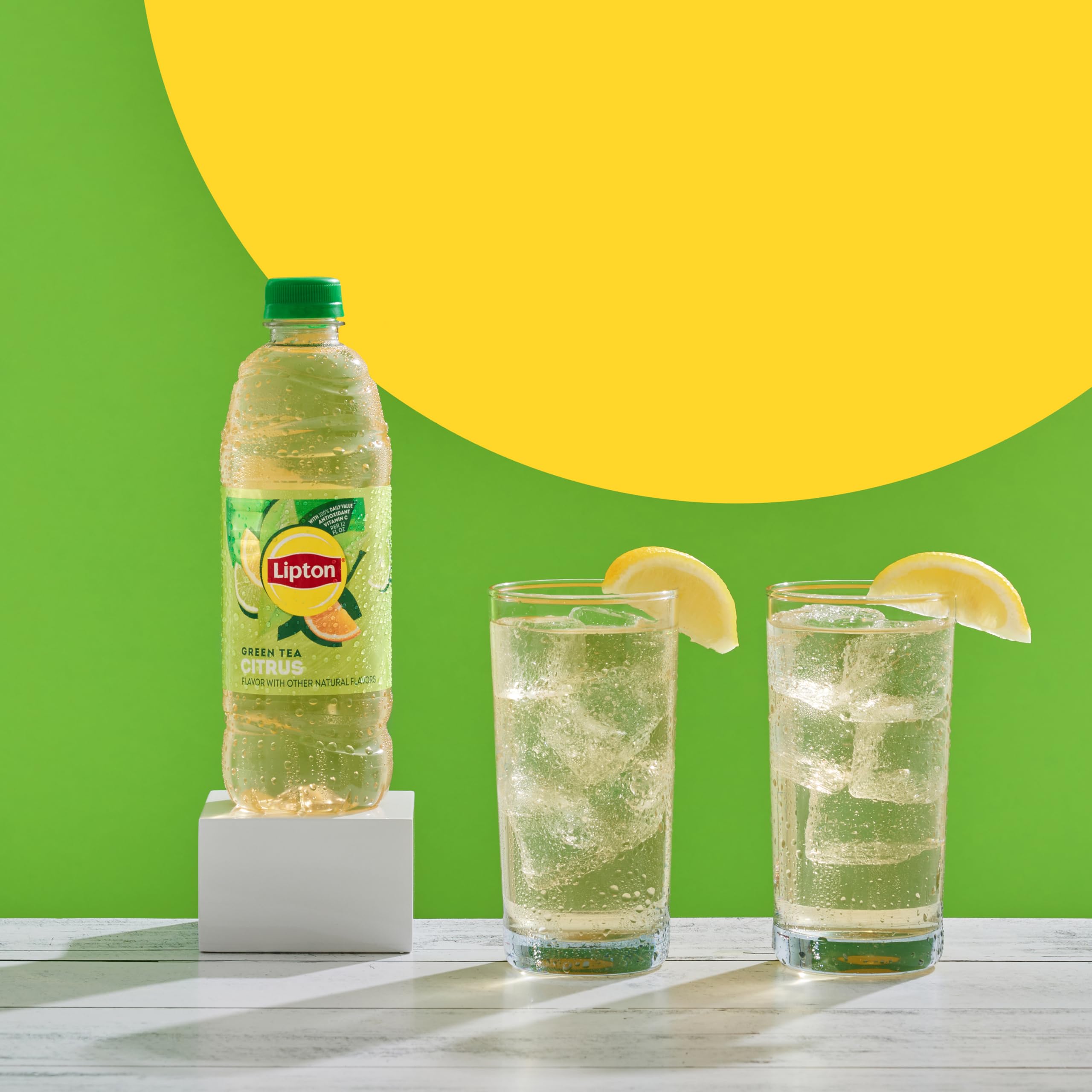 Lipton Green Tea Citrus with citrus slice highlights bright flavor.
