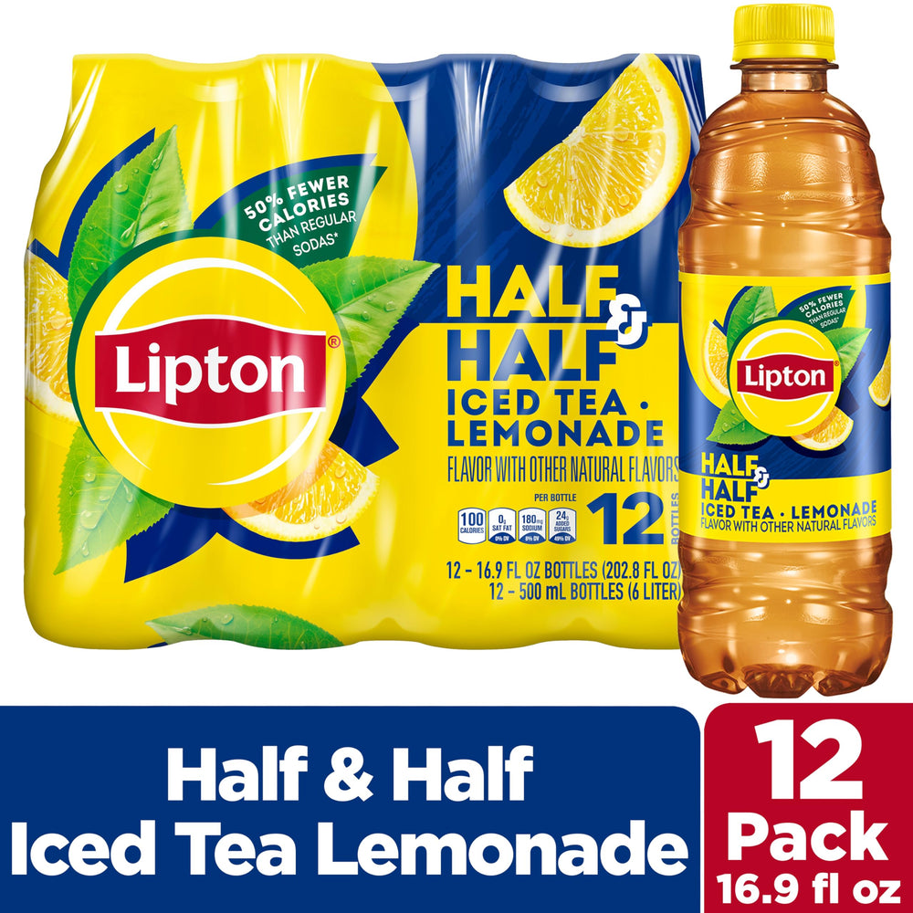 Lipton half & half iced tea lemonade served on a table, ideal for quick refreshment.