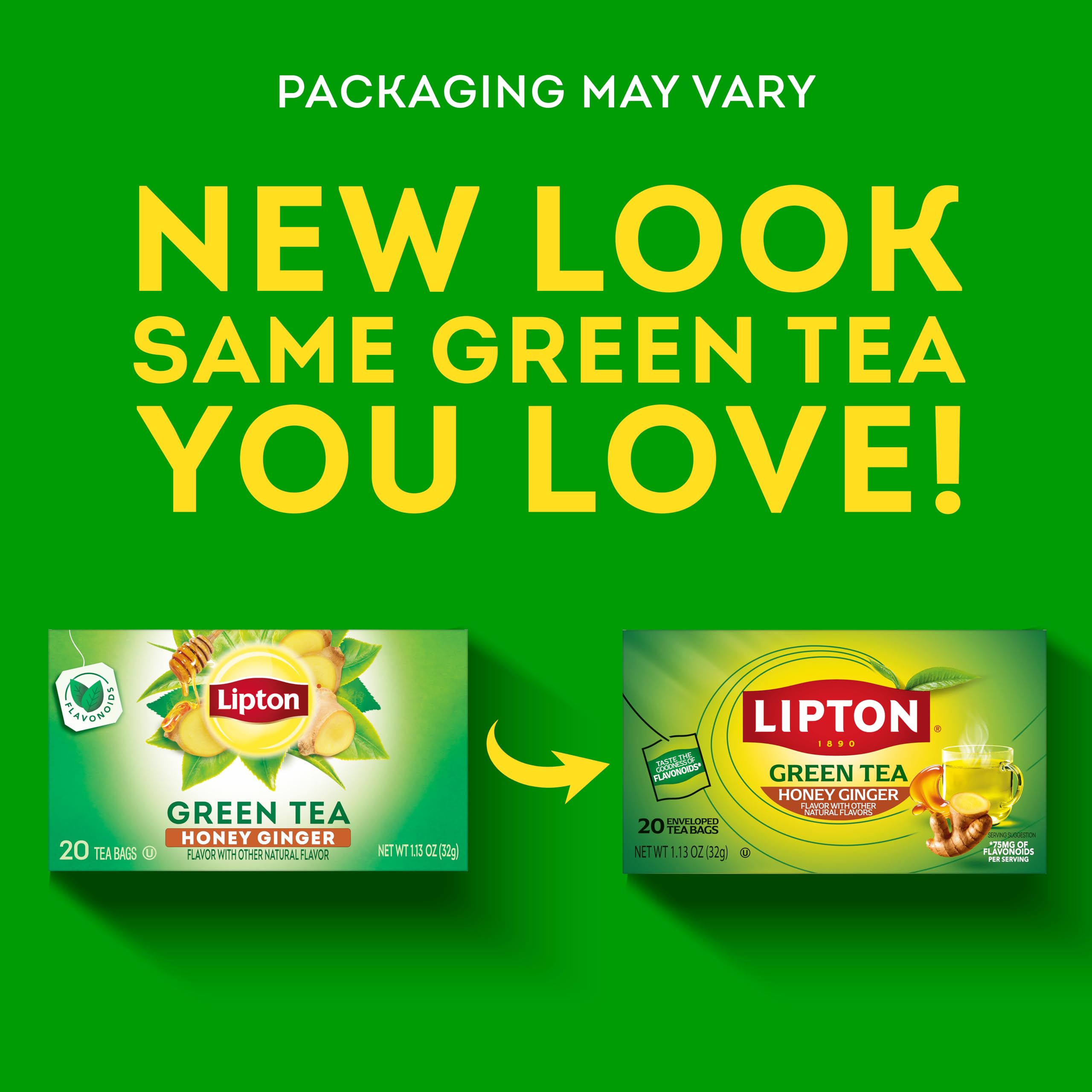 Cup with lemon slice enjoying Lipton honey ginger green tea aroma.