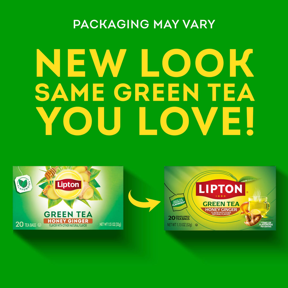 Cup with lemon slice enjoying Lipton honey ginger green tea aroma.