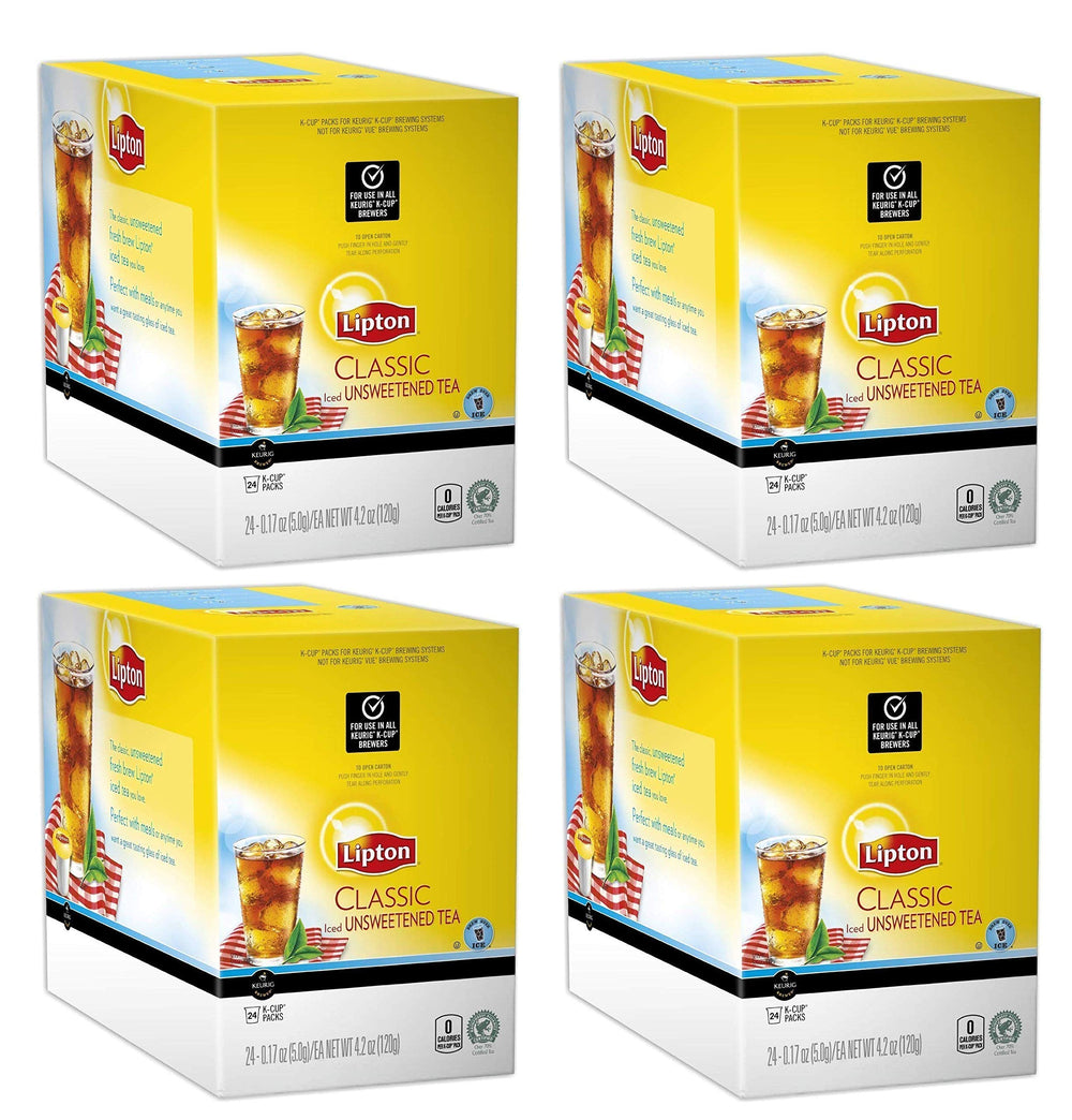 Lipton K-Cup Classic Unsweetened Iced Tea pods stacked.