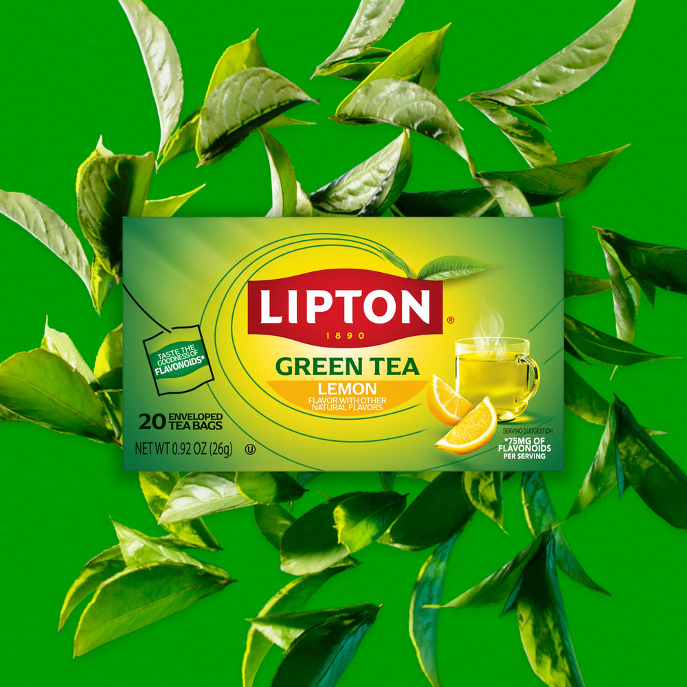 Lipton Lemon Green Tea dry leaves closeup ready for brewing