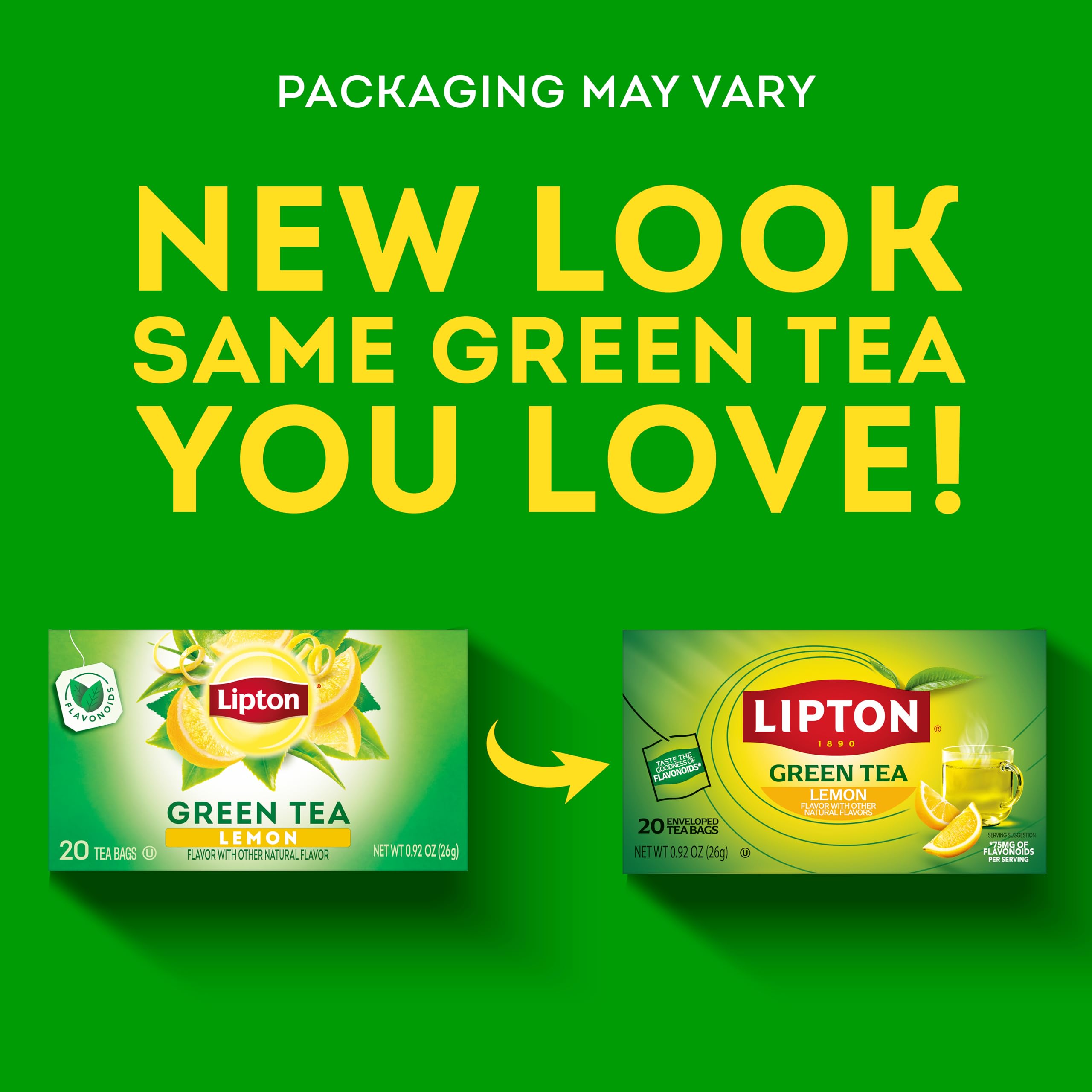 Lipton Lemon Green Tea pack closeup emphasizing unsweetened flavor