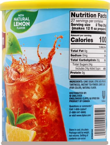 Lipton Lemon Iced Tea Mix cane sugar for balanced sweetness