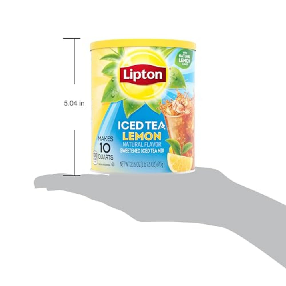 Lipton Lemon Iced Tea Mix pouring into a glass