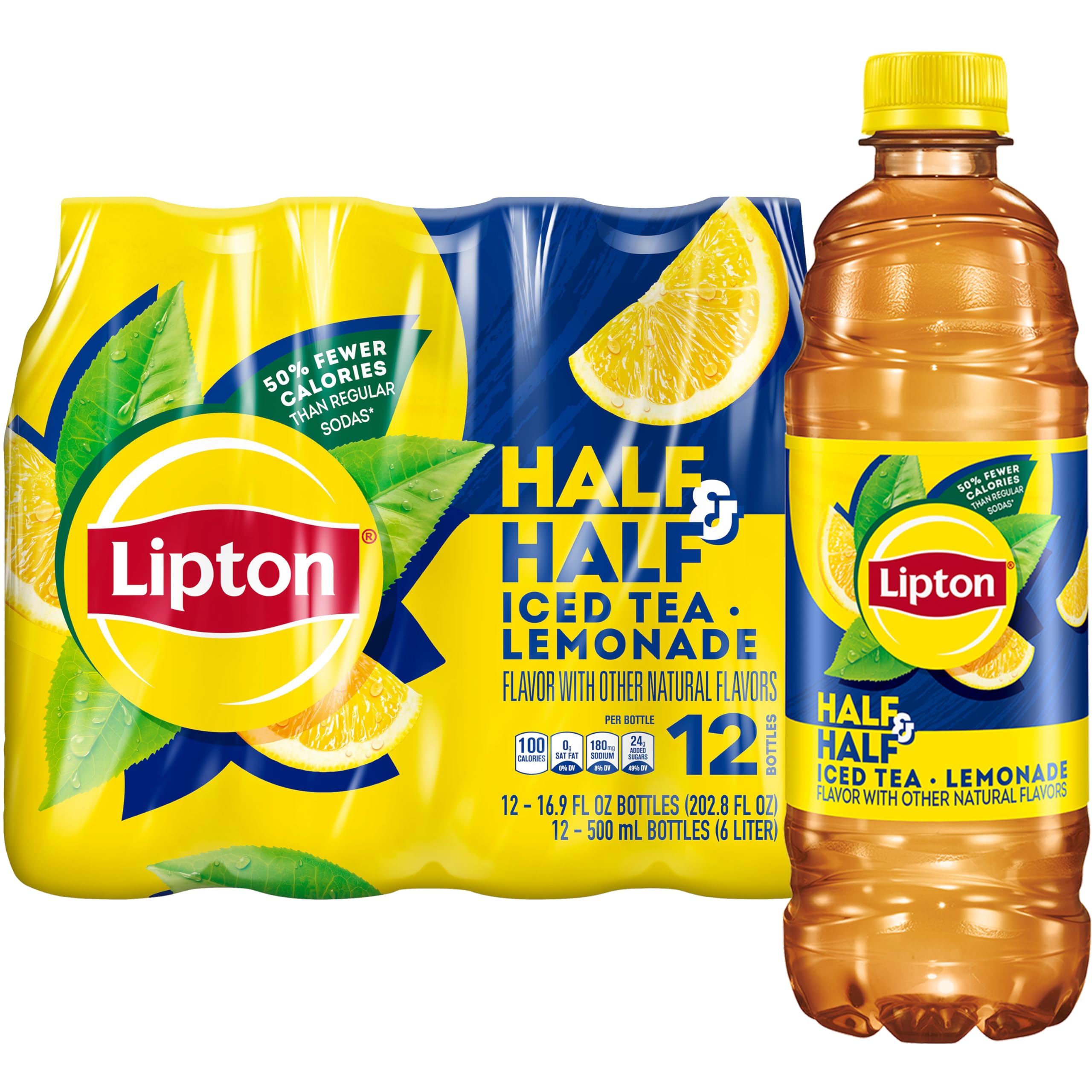 Lipton 16.9 oz iced tea and lemonade bottles in a pack for on-the-go refreshment.
