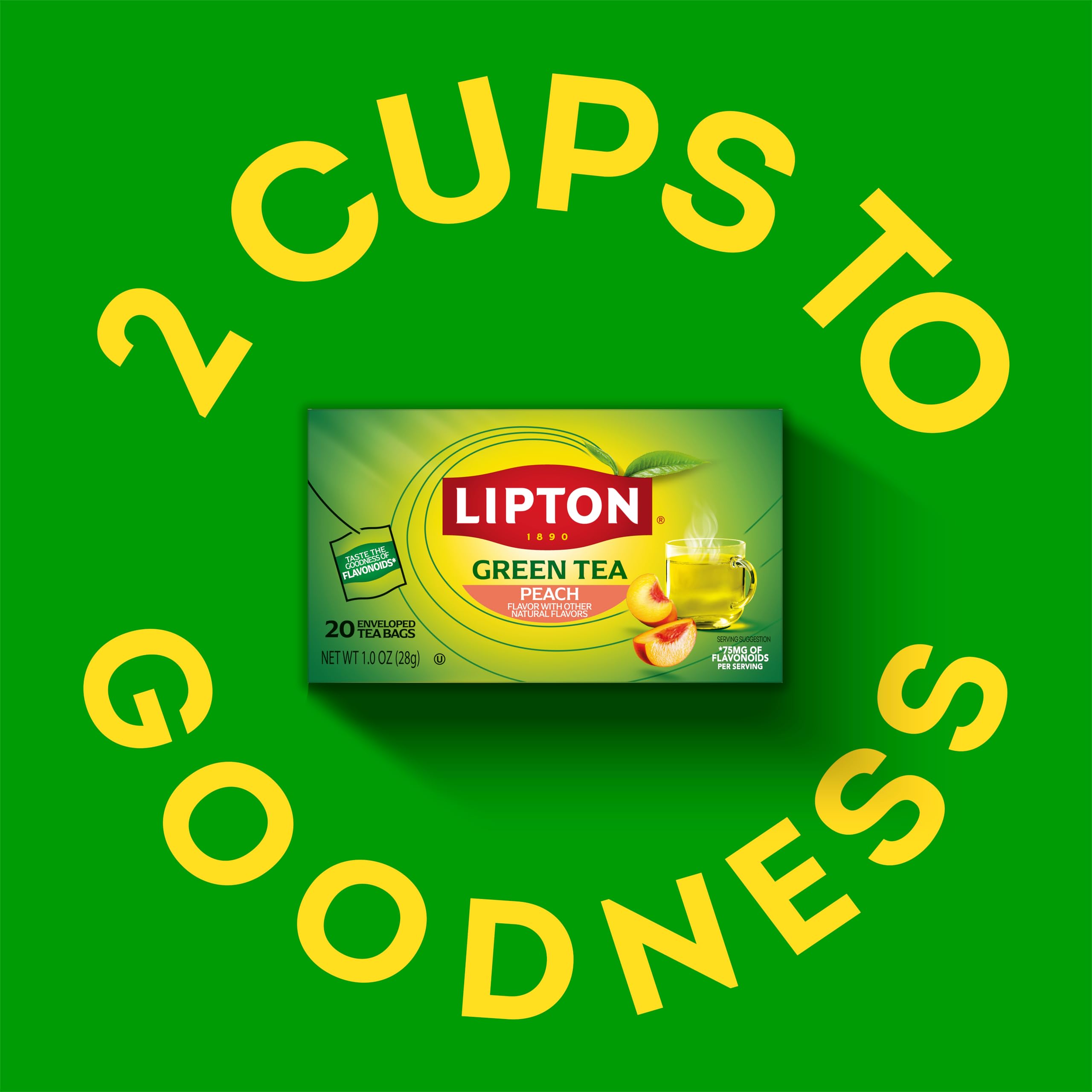 Lipton Peach Green Tea bags brewing instructions for hot and iced tea.