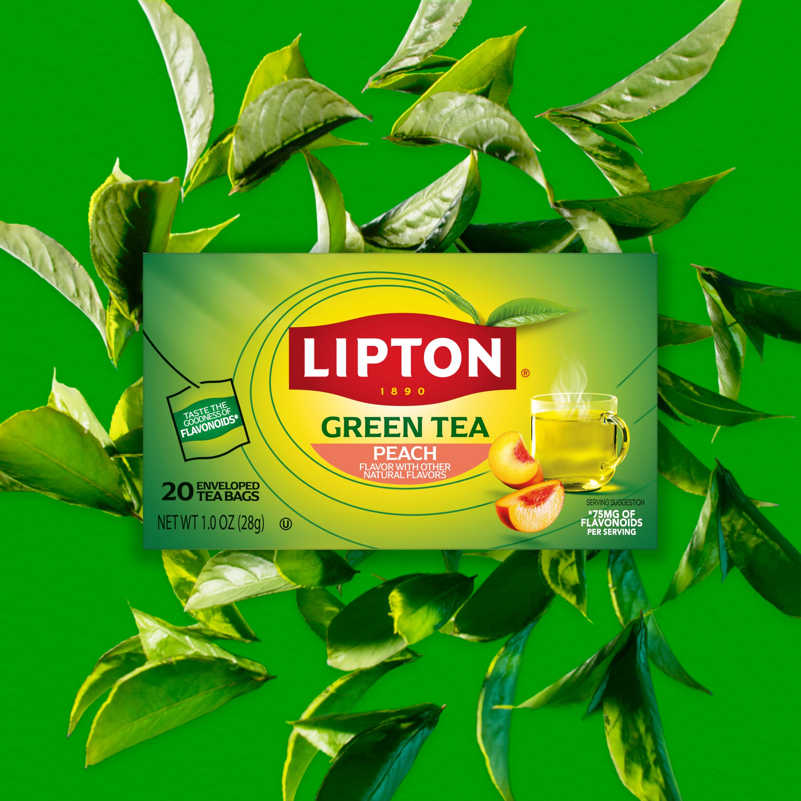 Lipton Peach Green Tea visual with peach slices highlighting flavor.
