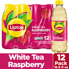 Lipton Raspberry White Tea served over ice in a tall glass.