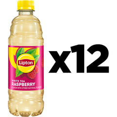 Close-up of Lipton Raspberry White Tea label showcasing the blend.