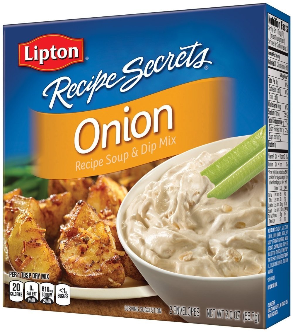 Lipton Recipe Secrets Onion Soup Mix bottle with a rich base for soups and dips.