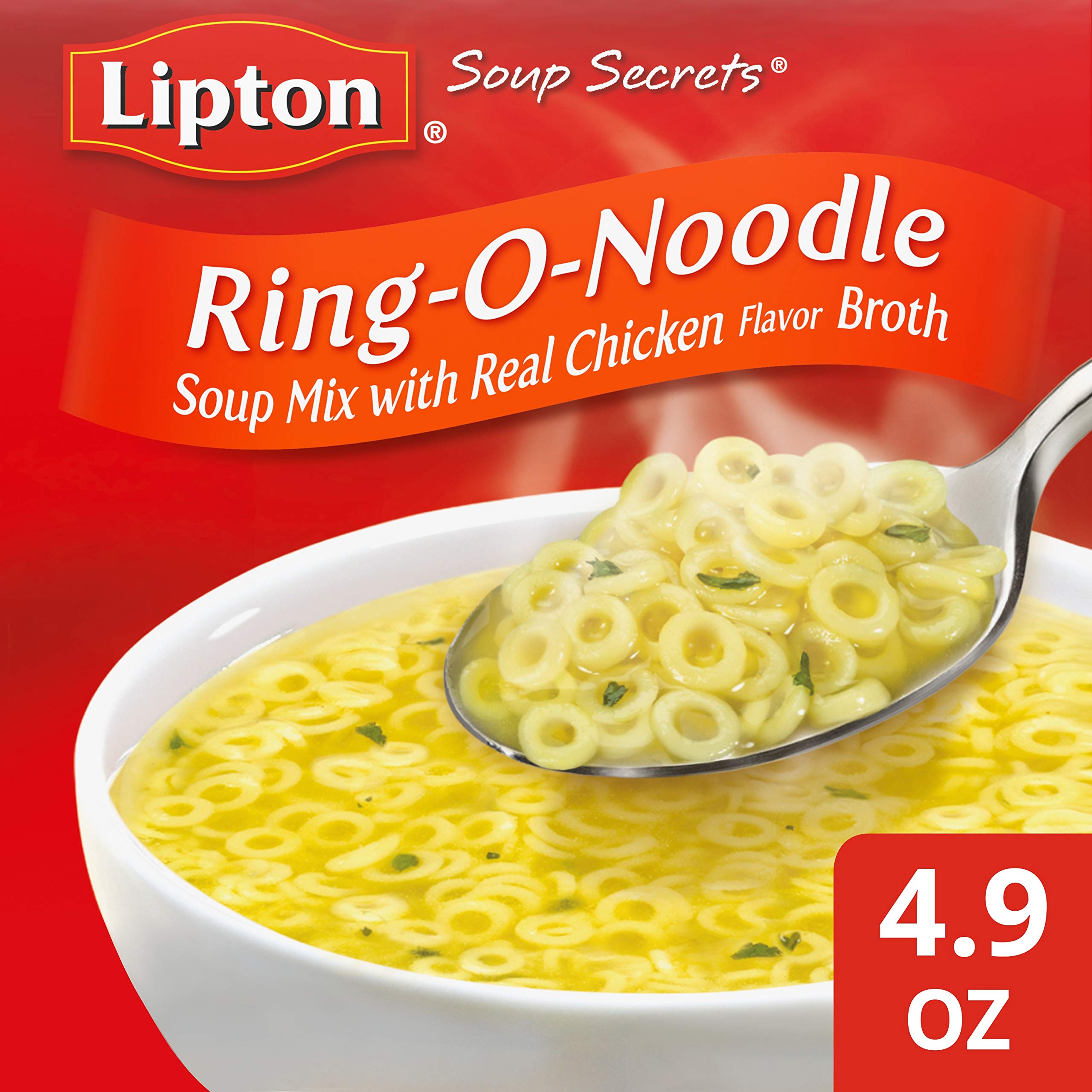 SOUP SECRETS Lipton ingredients close-up with noodles and broth