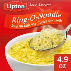 SOUP SECRETS Lipton ingredients close-up with noodles and broth