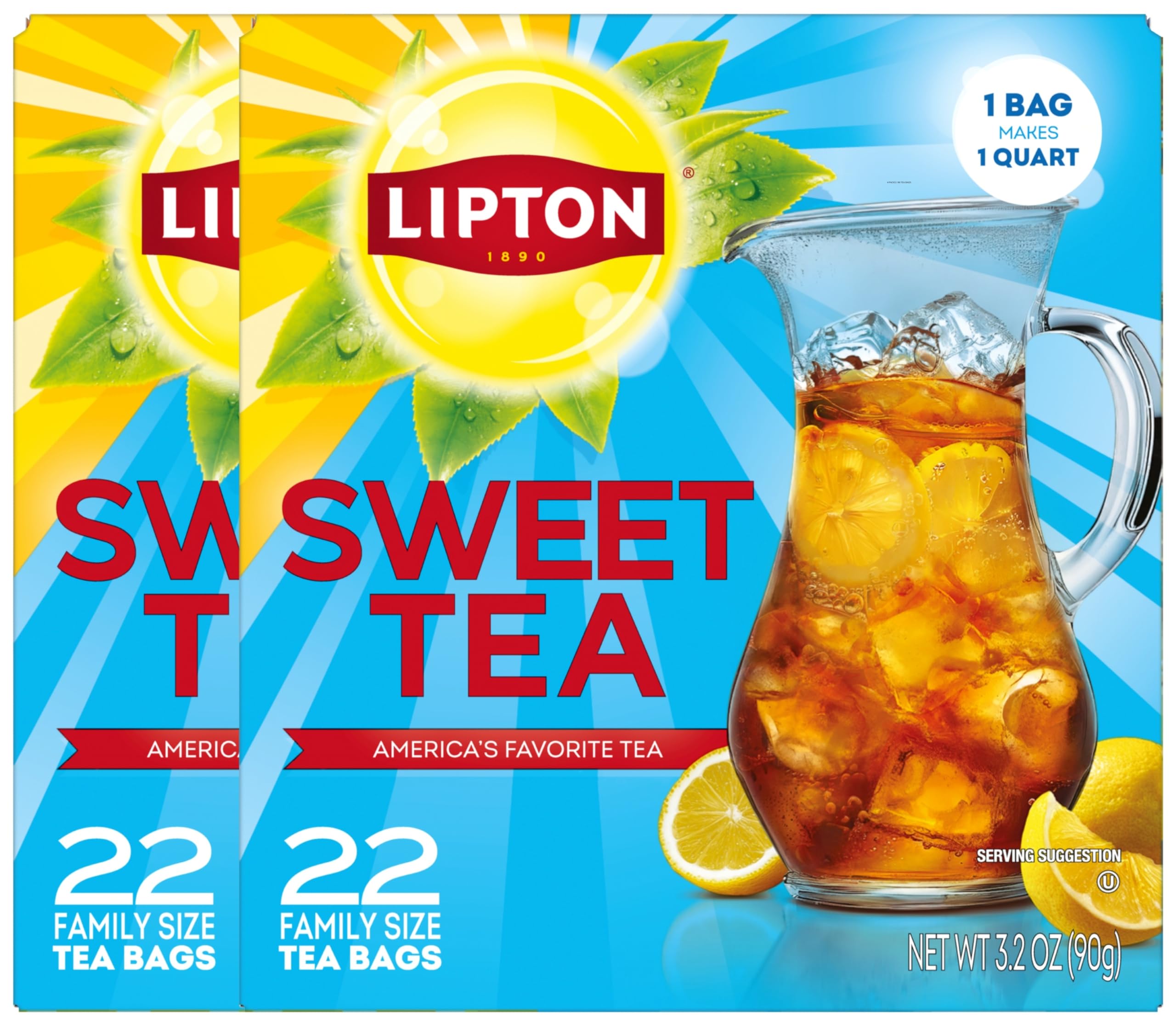 Lipton Southern Sweet Iced Tea Bags 2-pack front view, convenient family-size option