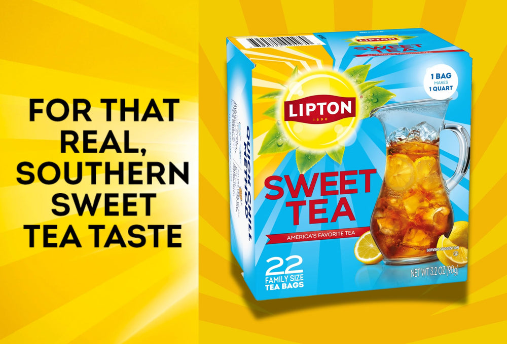 Lipton Southern Sweet Iced Tea Bags 2-pack on kitchen counter, easy prep