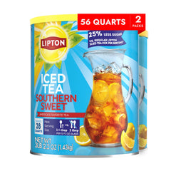 Lipton Southern Sweet Reduced Sugar Iced Tea Mix canister ready for quick lemon tea
