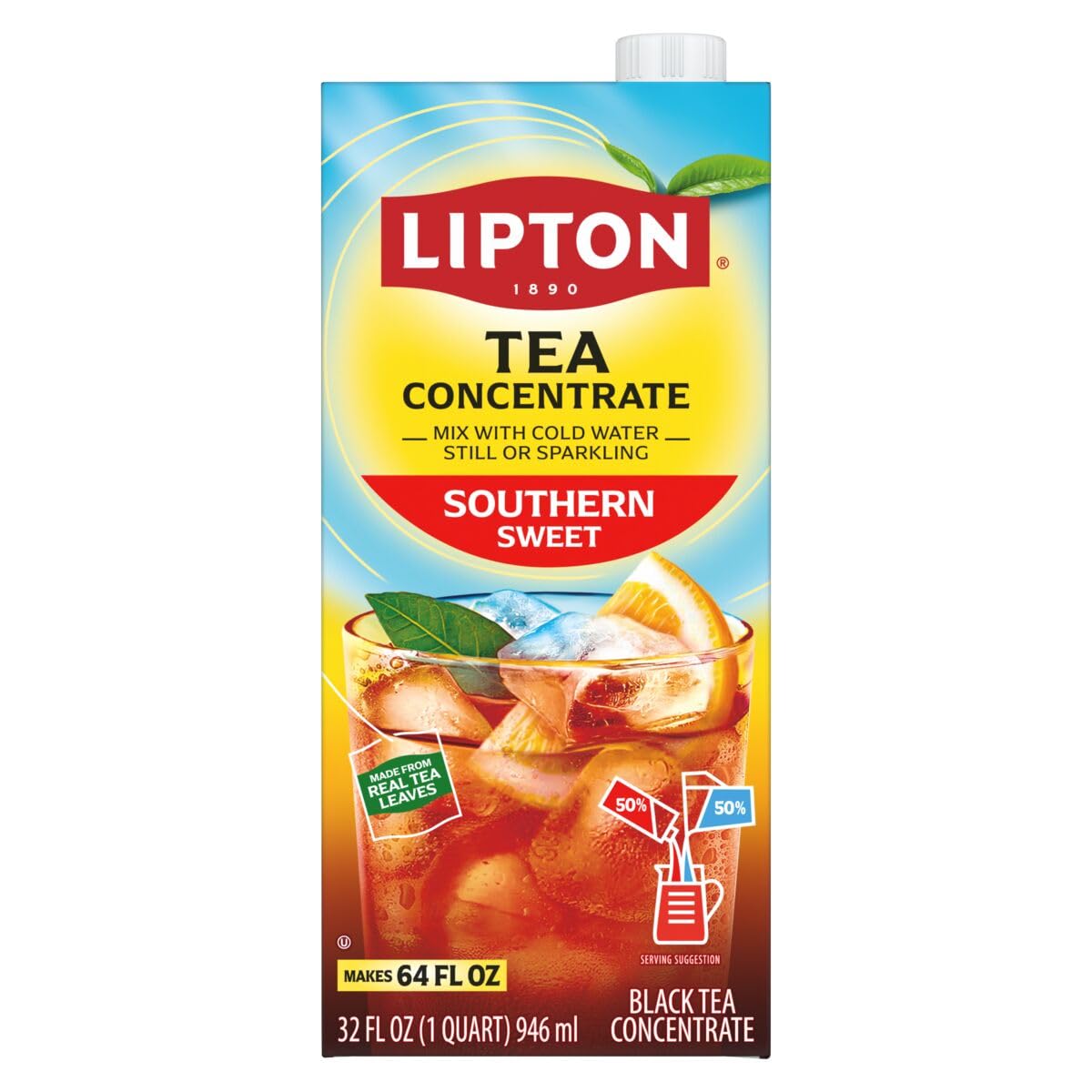 Lipton Southern Sweet Tea Concentrate bottle pour for quick, refreshing iced tea