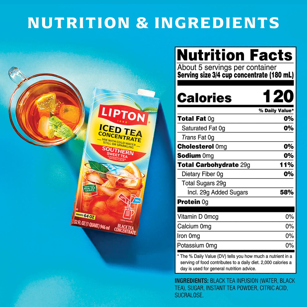 Lipton concentrate being poured into a glass with ice for instant refreshment