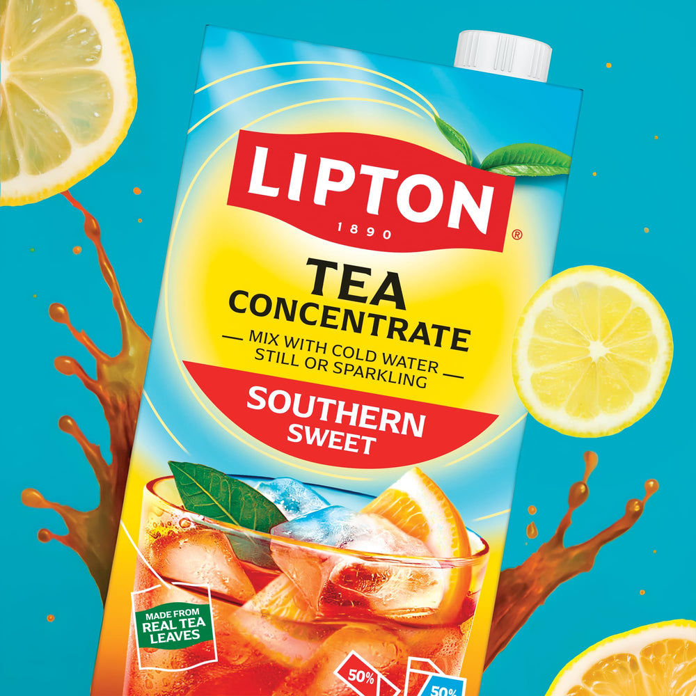 Cold sparkling water pours with Lipton for fizzy iced tea