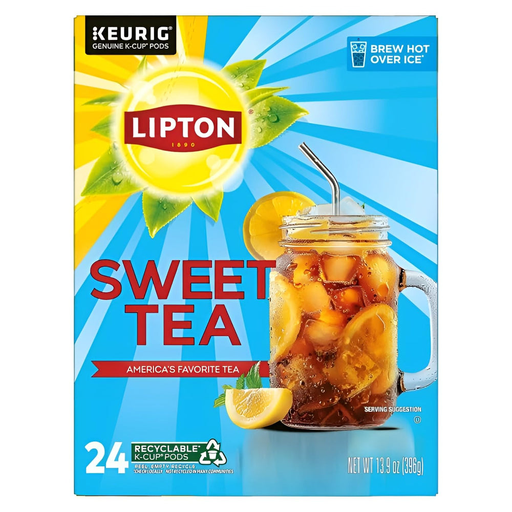 Lipton Southern Sweet Tea K-Cups packaging with Rainforest Alliance seal, sustainable choice