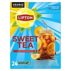 Lipton Southern Sweet Tea K-Cups packaging with Rainforest Alliance seal, sustainable choice