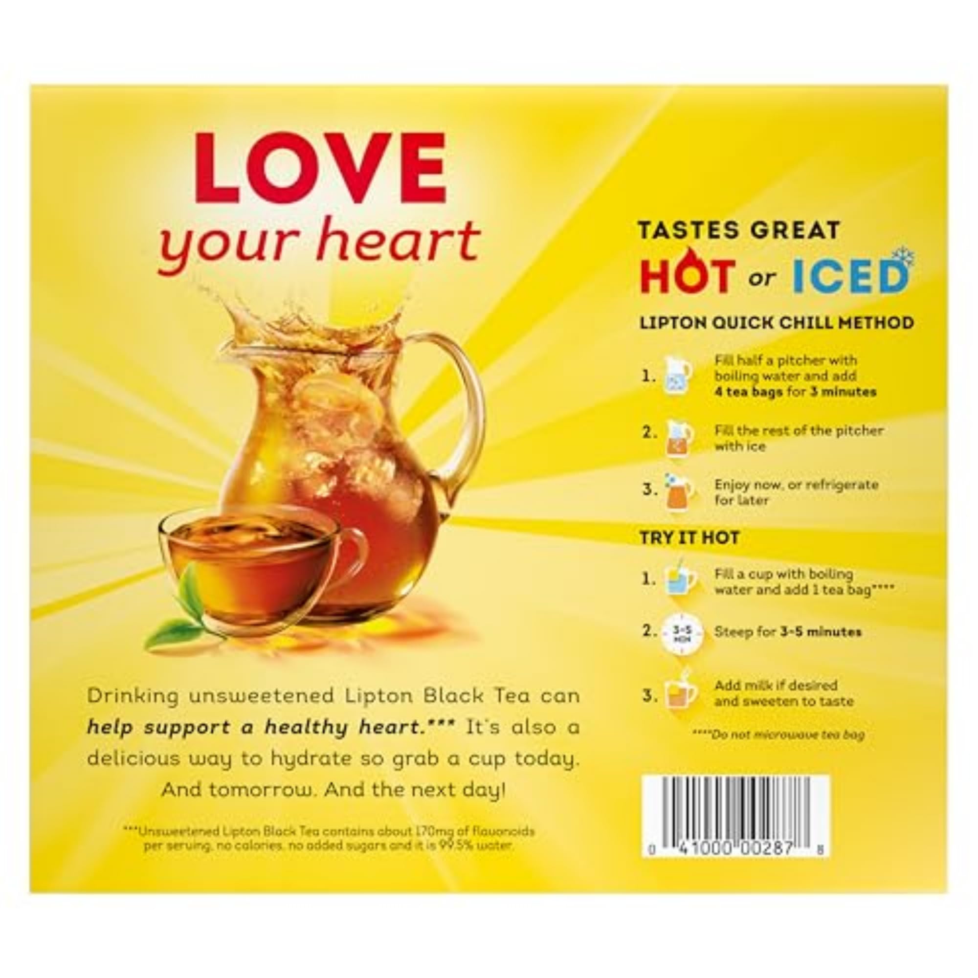 Lipton tea bag steeping in hot water, inviting aroma fills the kitchen.