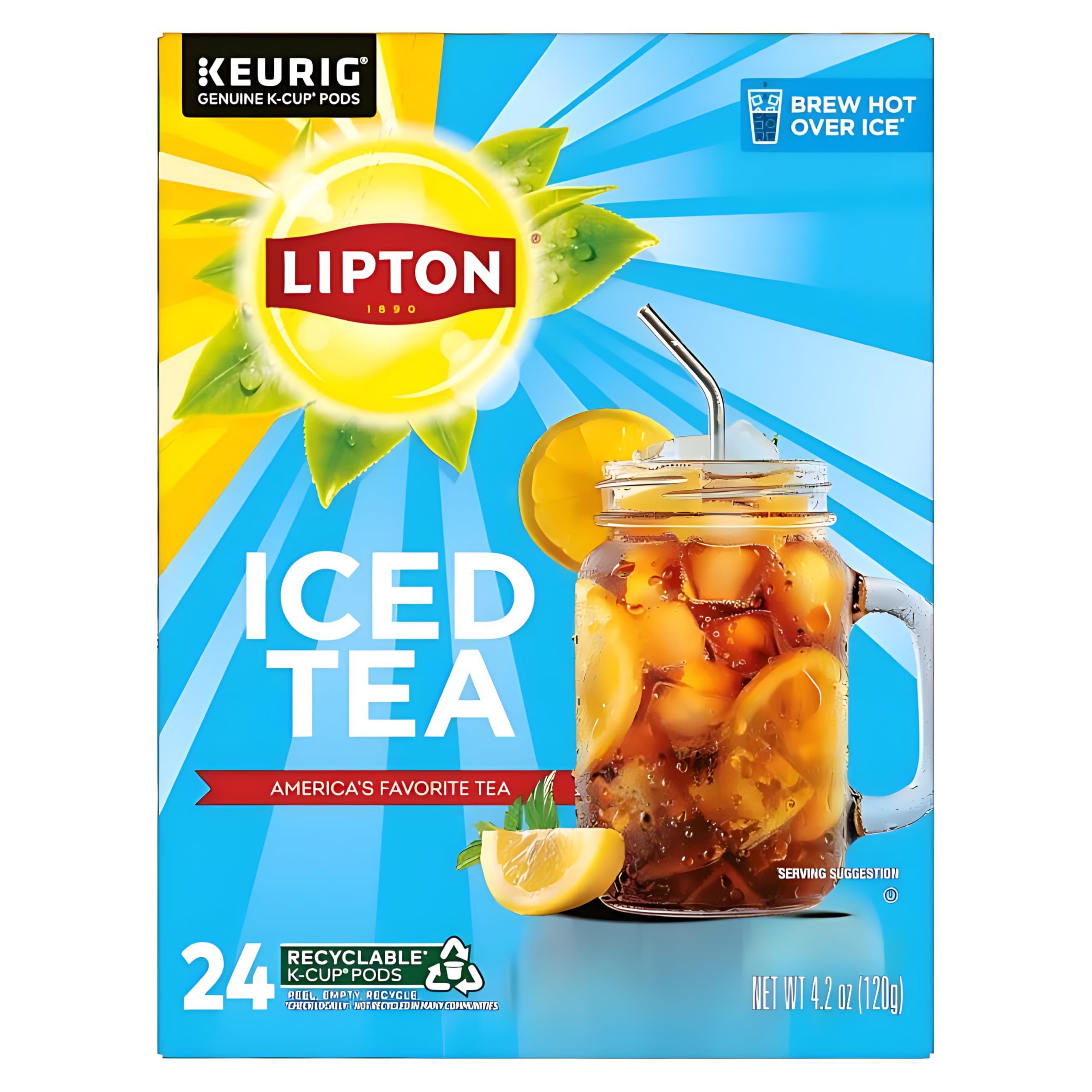 Lipton unsweetened iced tea K-Cups 24-pack packaging on pantry shelf