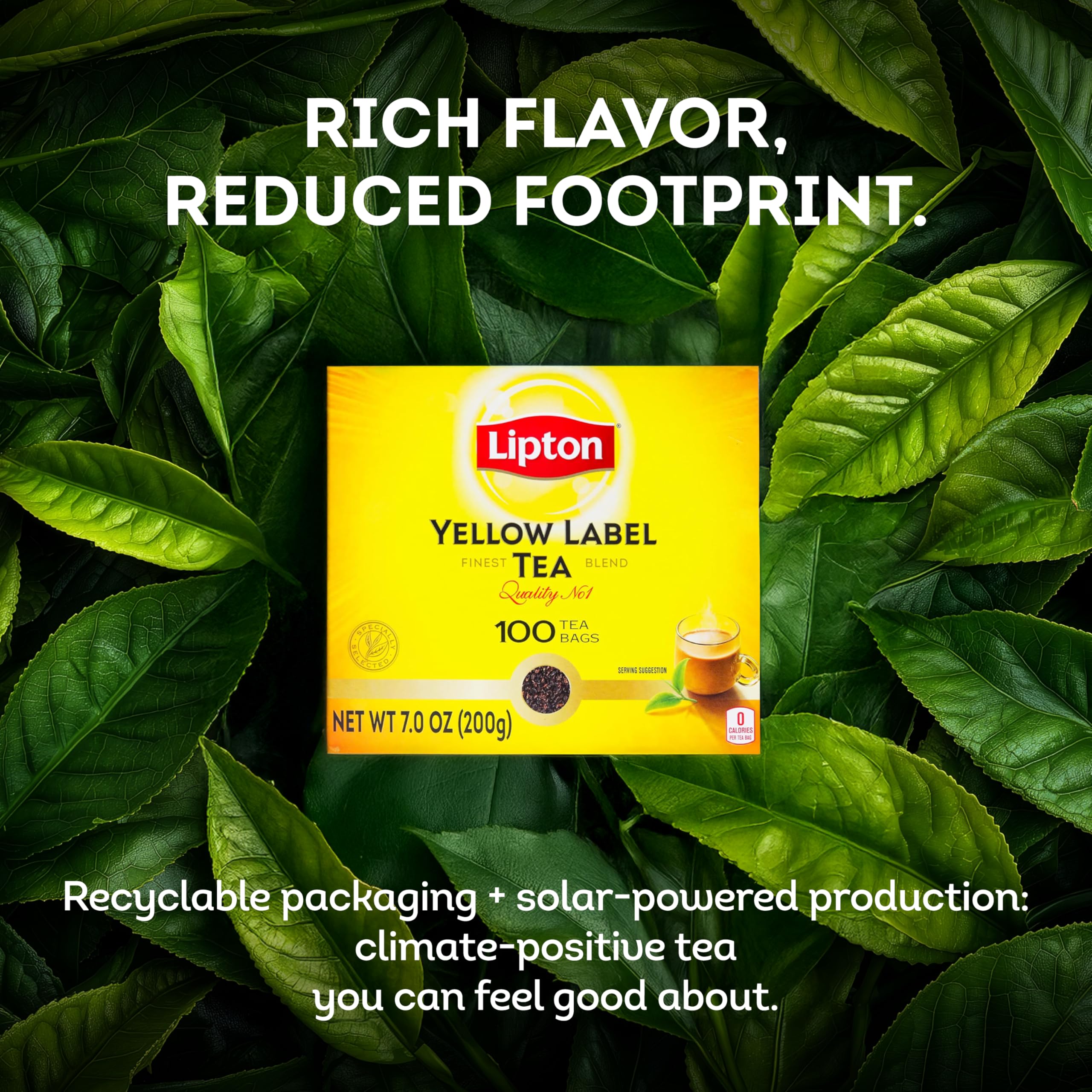 Lipton Yellow Label tea pack label showing 200g for premium black tea.