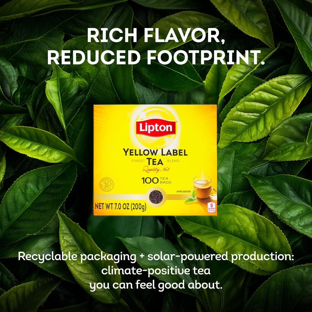 Lipton Yellow Label tea pack label showing 200g for premium black tea.