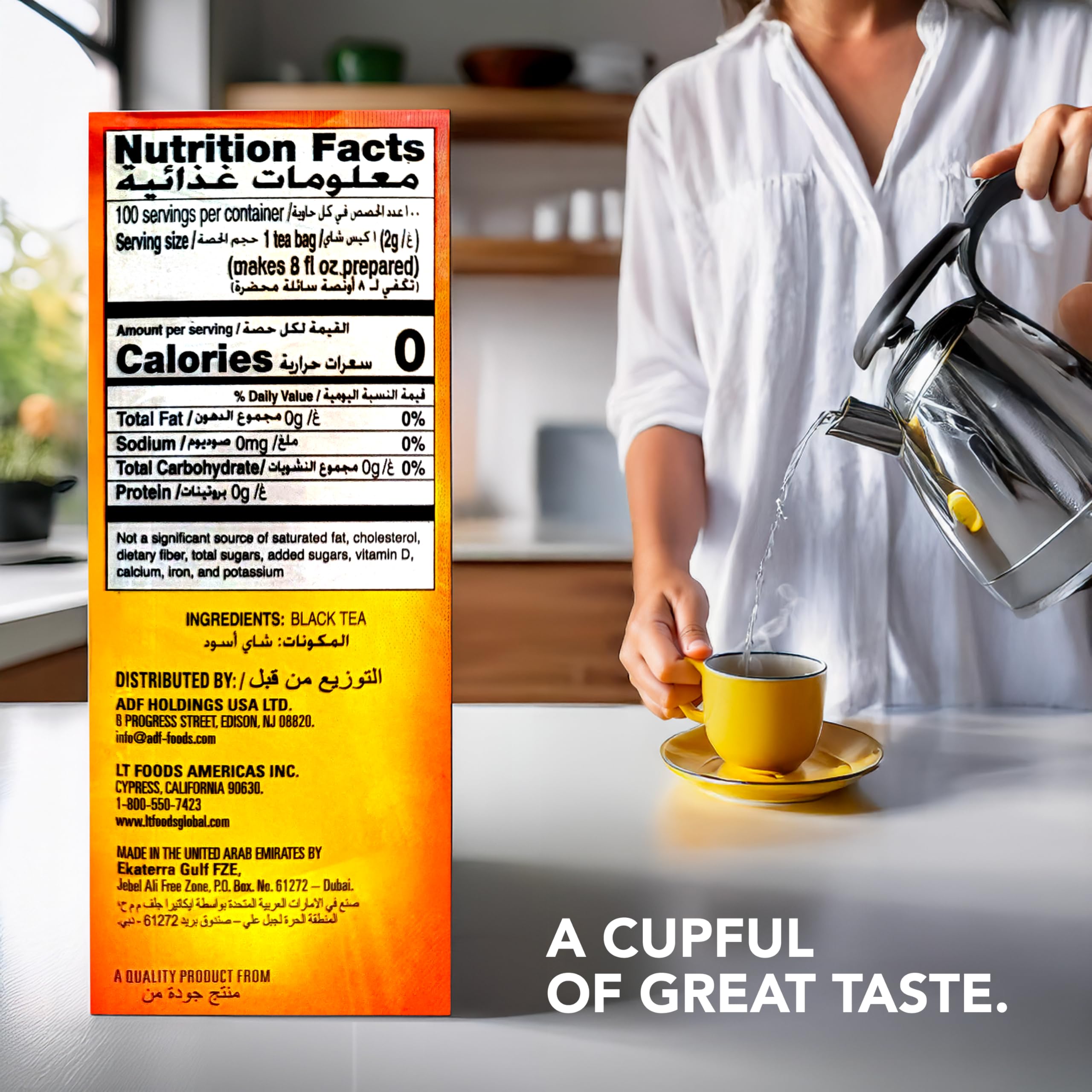 Lipton Yellow Label tea bags brewing into a rich cup of black tea in minutes.