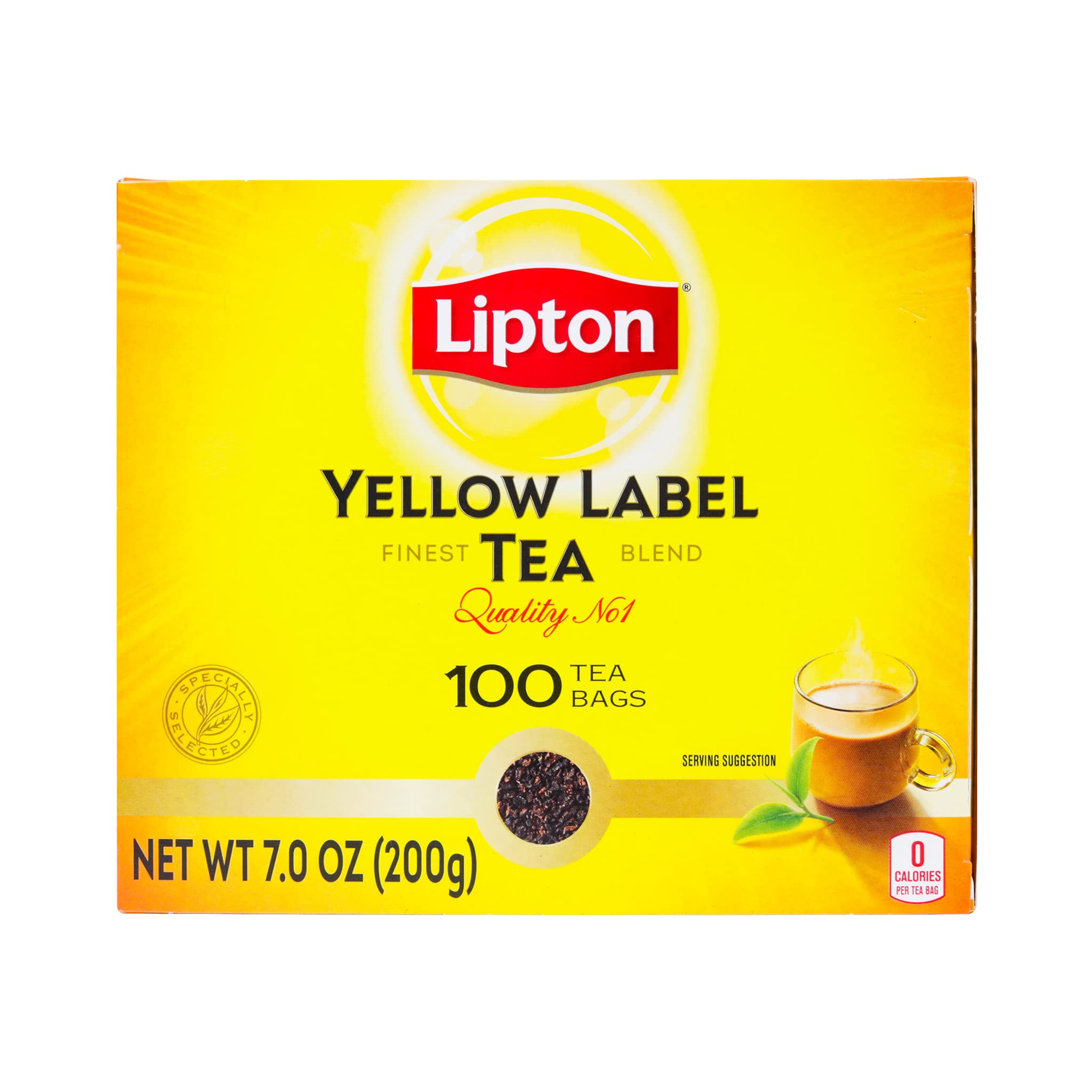 Lipton Yellow Label International Blend tea bags in a 200g pack for premium flavor.