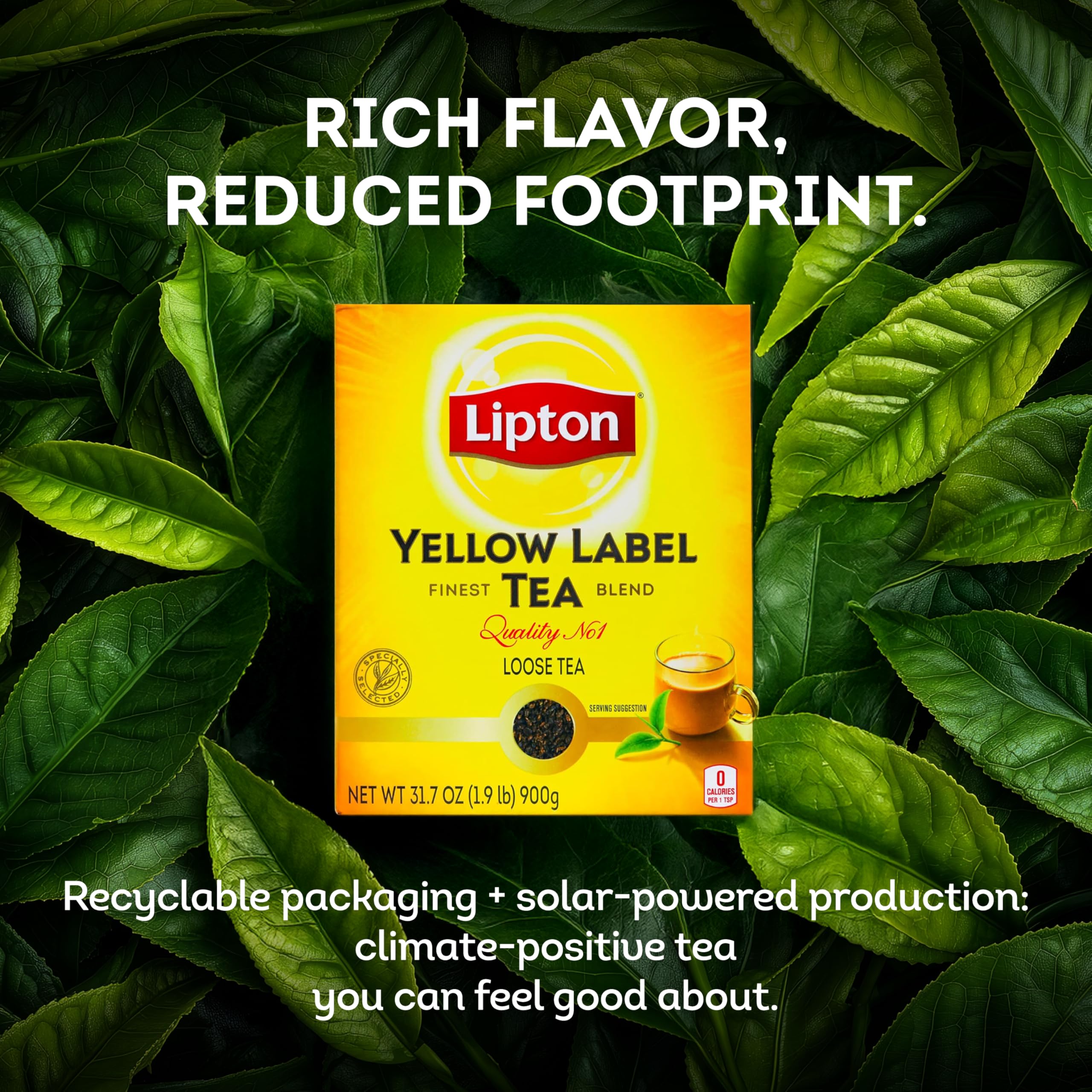 Lipton Yellow Label tea in a mug with milk for a creamy cup.
