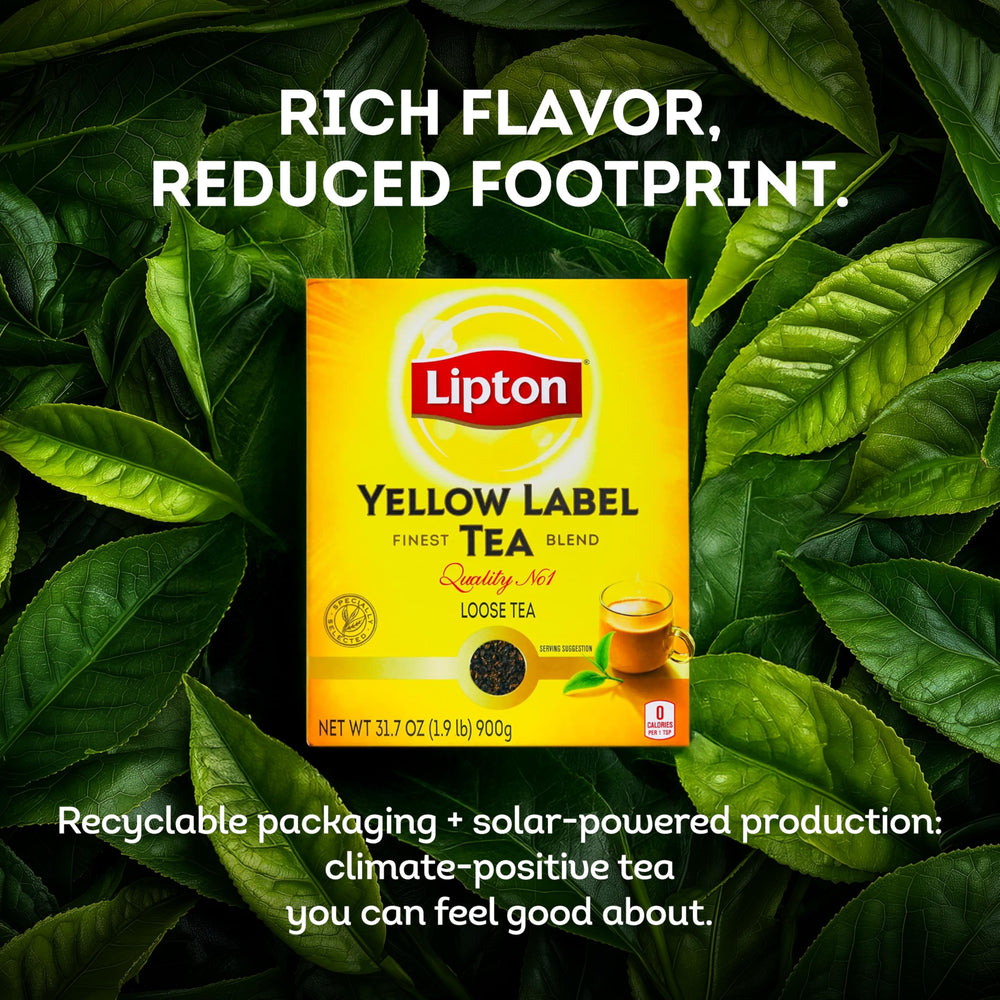 Lipton Yellow Label tea in a mug with milk for a creamy cup.