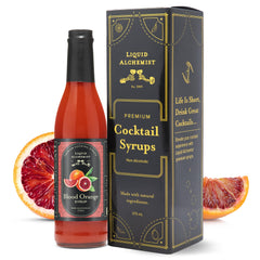 Liquid Alchemist Blood Orange Syrup bottle for vibrant cocktails.