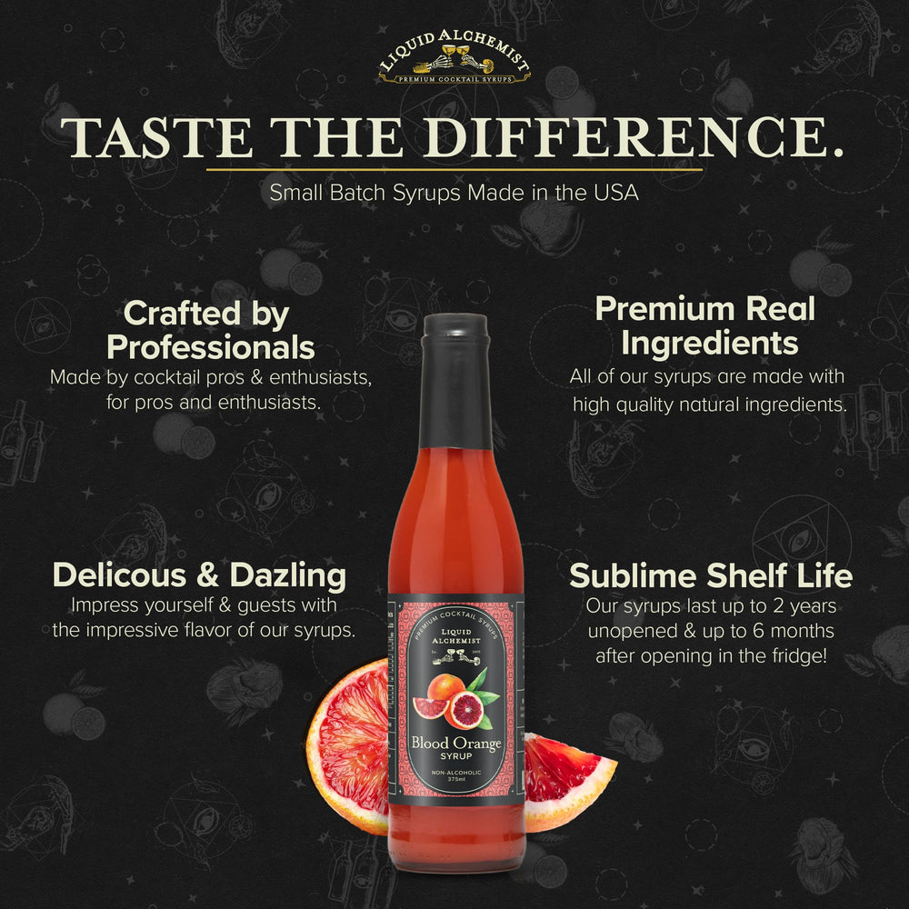 Liquid Alchemist Blood Orange Syrup elevates tea and mocktails with zest.