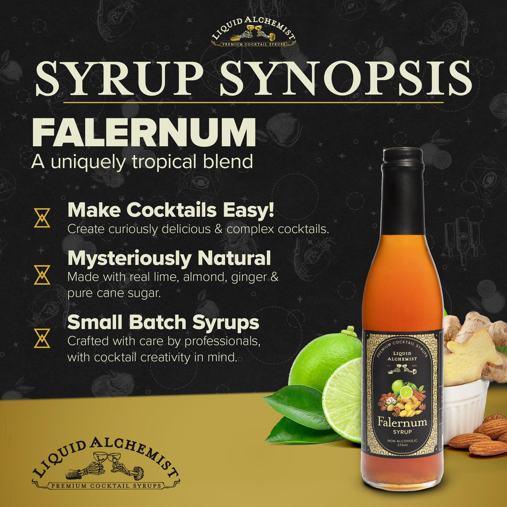 Pouring falernum into a glass for easy tiki cocktails