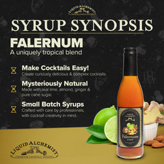 Pouring falernum into a glass for easy tiki cocktails