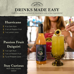 Hurricane cocktail featuring Liquid Alchemist syrup for tropical depth and balanced sweetness.